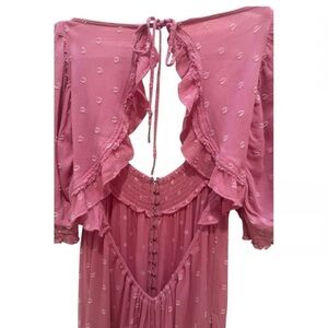 Free People Romper Pink/Rose with Puff Sleeves